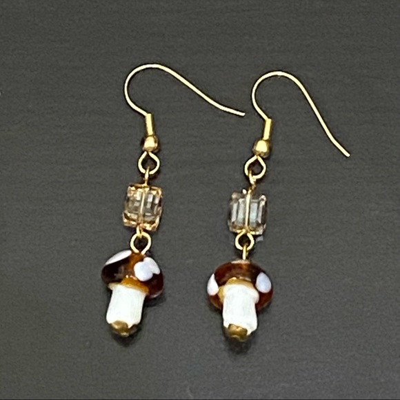 Handmade Mushroom Lampwork Beads Drop Earrings - Picture 3 of 8